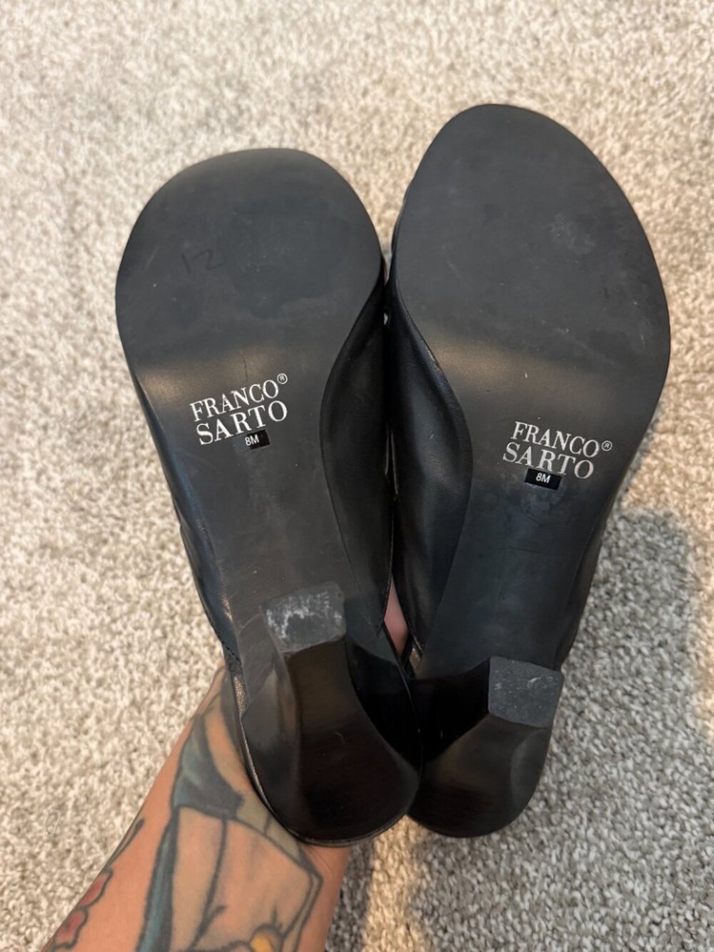Franco Sarto Black Leather Mule Heels Slip On Kitten Heel Loafers Size 8 - Picture 8 of 8